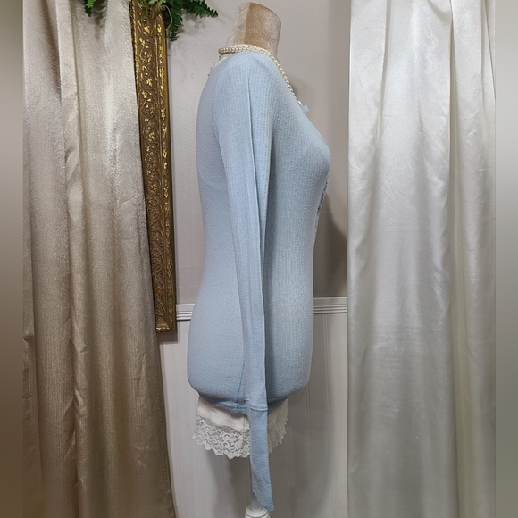 ♡ Y2K ♡ Abercrombie & Fitch Baby Blue Button Down Henley Babydoll Top - Picture 5 of 12